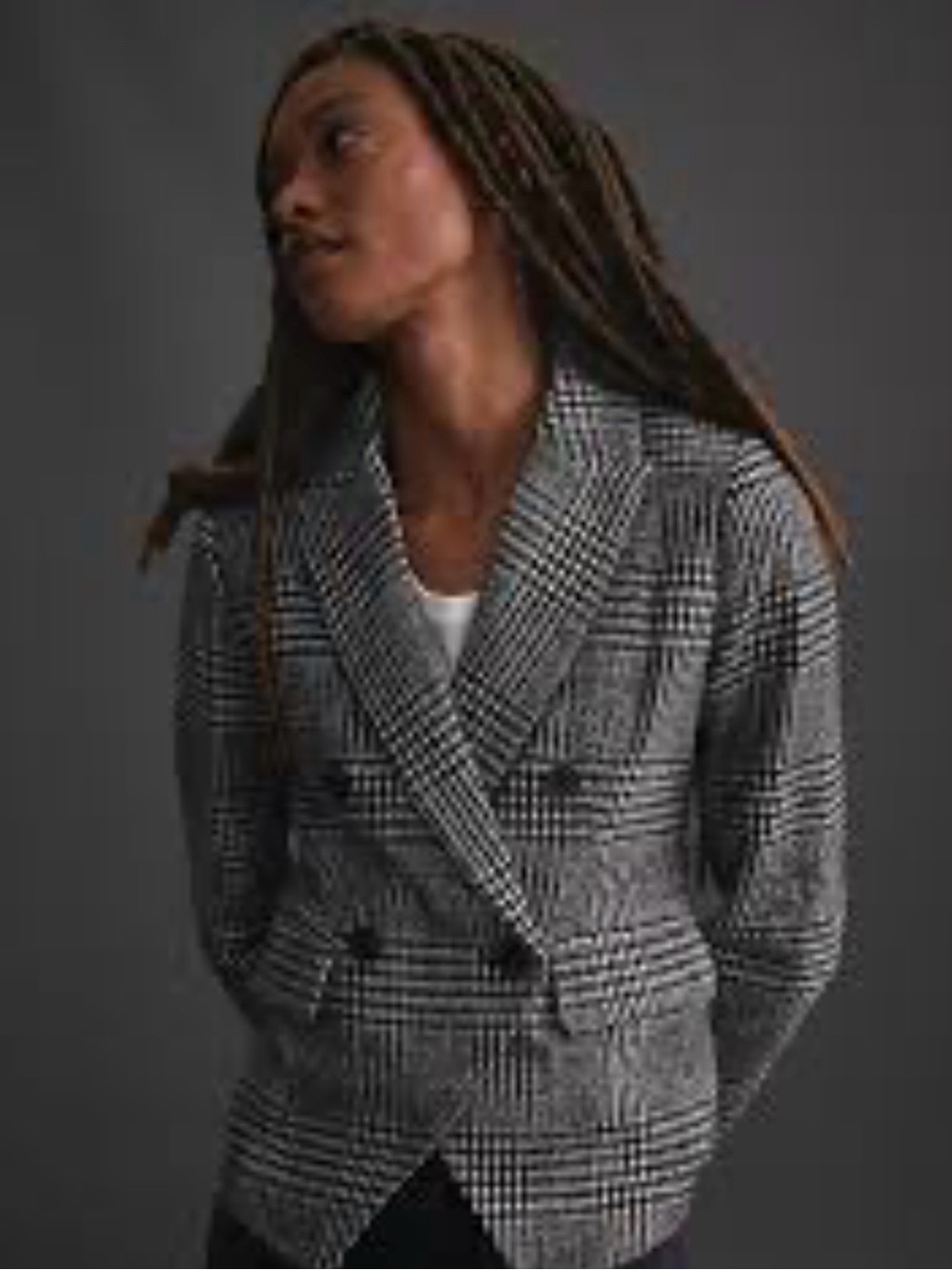 Avec Les Filles Black White Plaid Double-Breasted Blazer Size XS